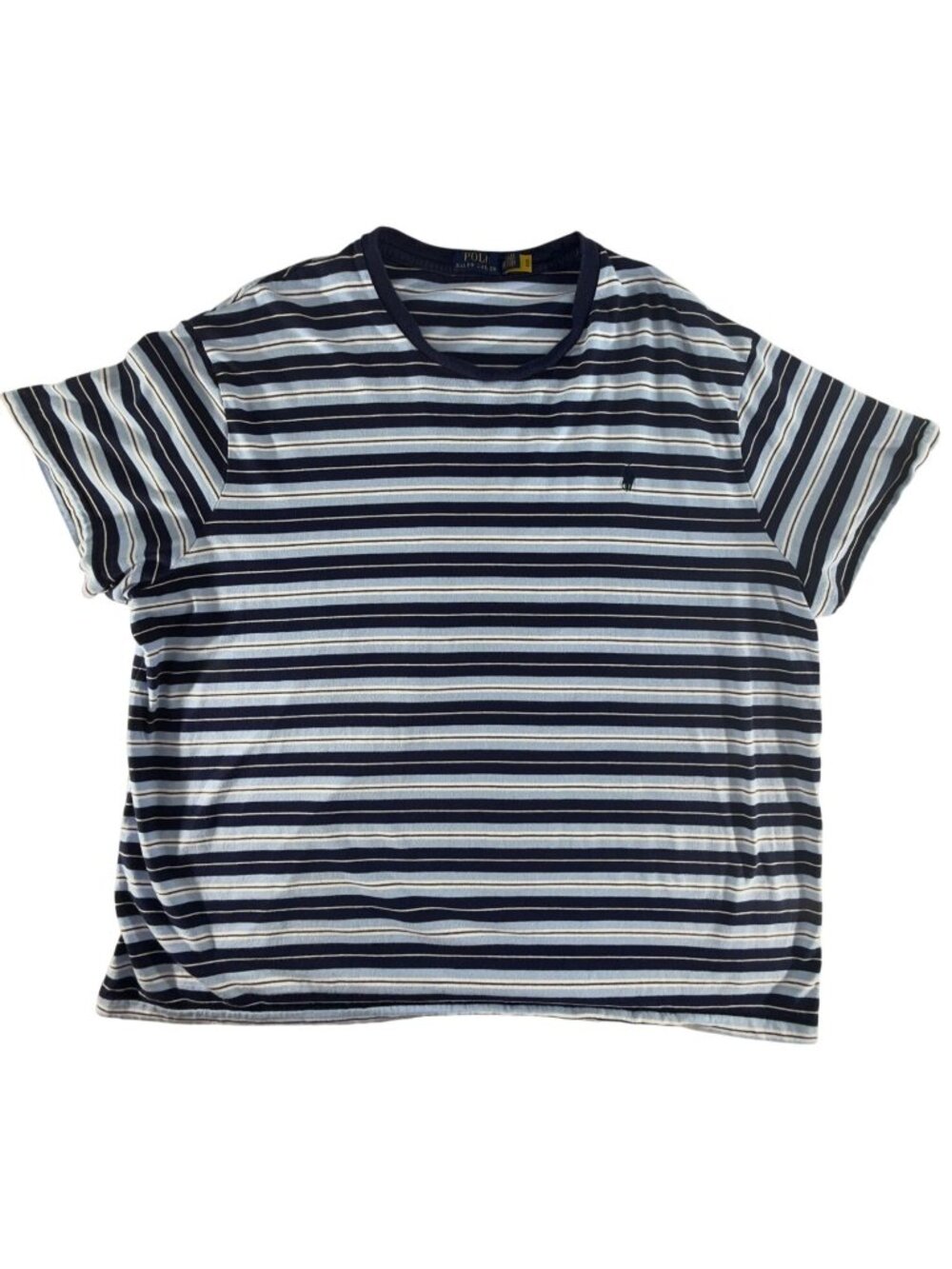 Polo Ralph Lauren Men's 2XB 2TG Striped T Shirt Navy Blue White Short Sleeve